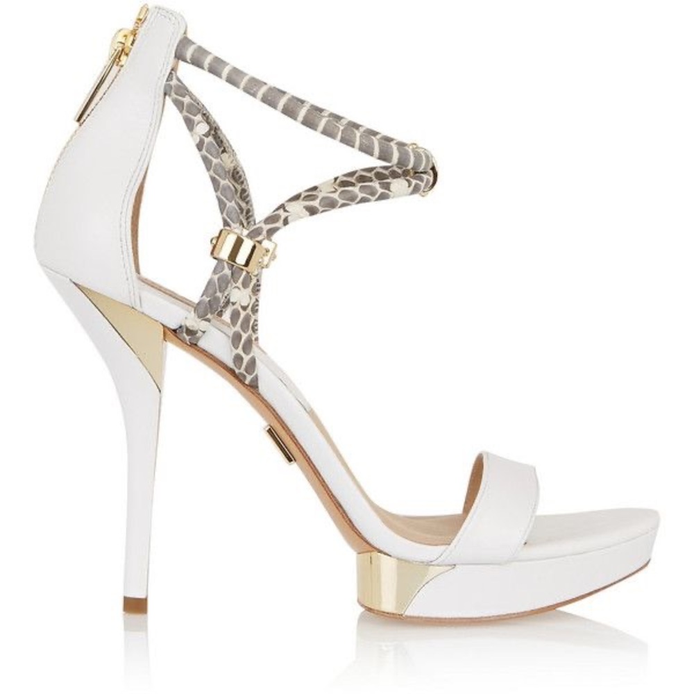Michael Kors Fariha Snake Leather White Gold Heels - Picture 12 of 12
